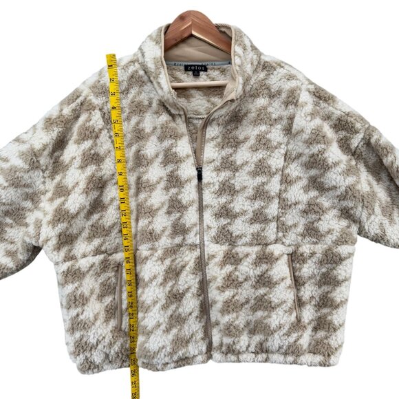 Zelos Super Soft Fleece Jacket Womens Cream Tan Houndstooth Full Zip Size XL NWD - Picture 10 of 13